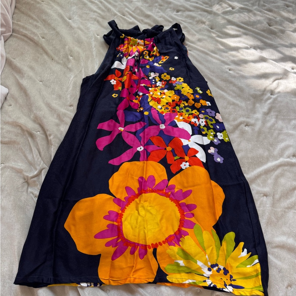 Trina Turk Navy Midi Dress with Pink & Yellow Floral Print - Picture 2 of 8